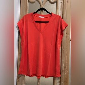 Ces Femme Women's Vivid Red V-Neck Short Sleeve Top